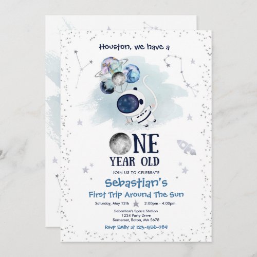 Outer Space 1st Birthday Party Astronaut Rocket  Invitation