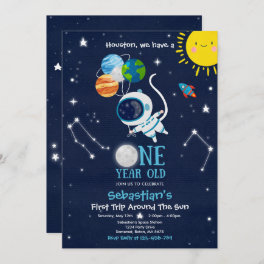 Outer Space 1st Birthday Party Astronaut Rocket Invitation