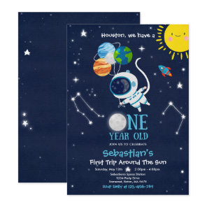 Outer Space 1st Birthday Party Astronaut Rocket Invitation