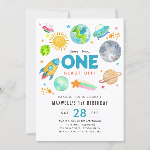 Outer Space 1st Birthday Party Rocket Spaceship Invitation