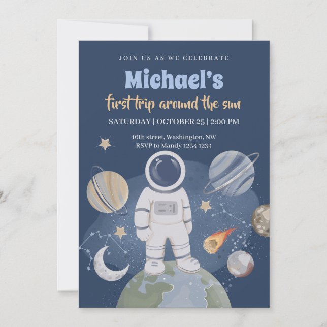Outer Space 1st Boy Birthday Invitation (Front)
