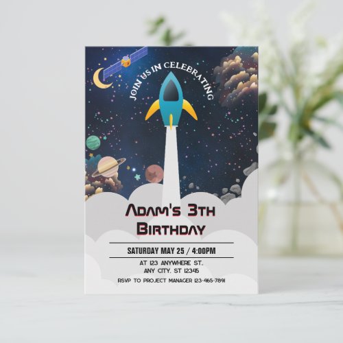 Outer Space 1th Birthday Invitation 