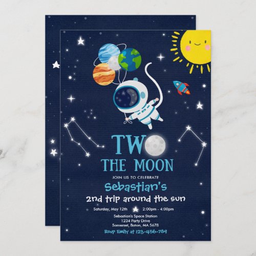 Outer Space 2nd Birthday Party Astronaut Rocket In Invitation