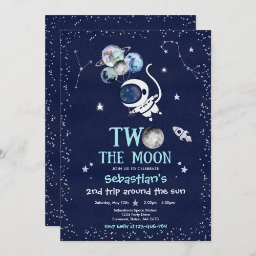 Outer Space 2nd Birthday Party Astronaut Rocket In Invitation