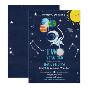 Outer Space 2nd Birthday Party Astronaut Rocket Invitation
