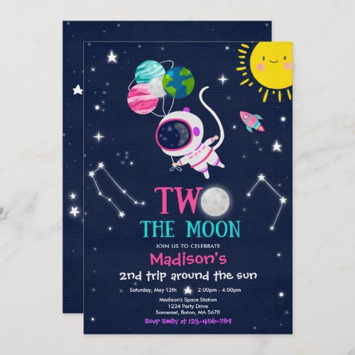 Outer Space 2nd Birthday Party Astronaut Rocket Invitation