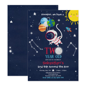 Outer Space 2nd Birthday Party Astronaut Rocket Invitation