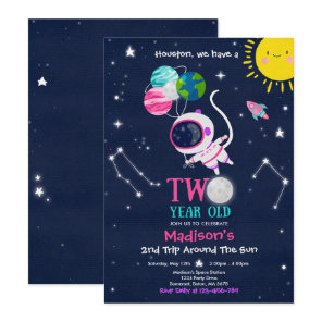 Outer Space 2nd Birthday Party Astronaut Rocket Invitation