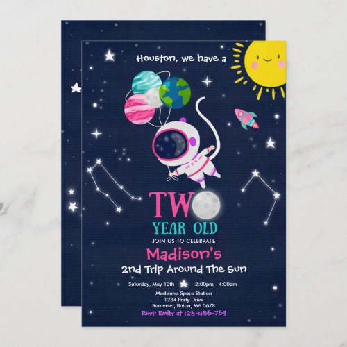 Outer Space 2nd Birthday Party Astronaut Rocket Invitation