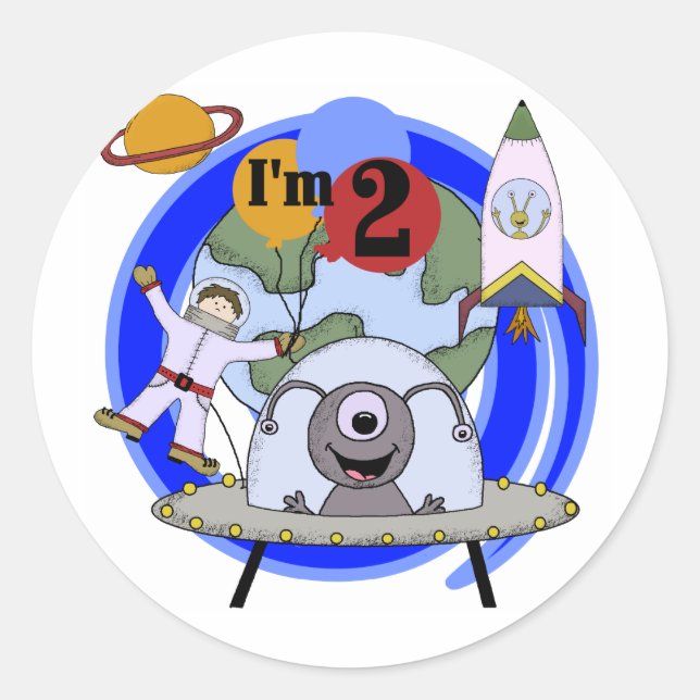 Outer Space 2nd Birthday T-shirts and Gifts Classic Round Sticker (Front)