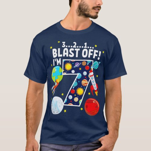Outer Space 321 Blast Off Age 7 7th Birthday Party T_Shirt