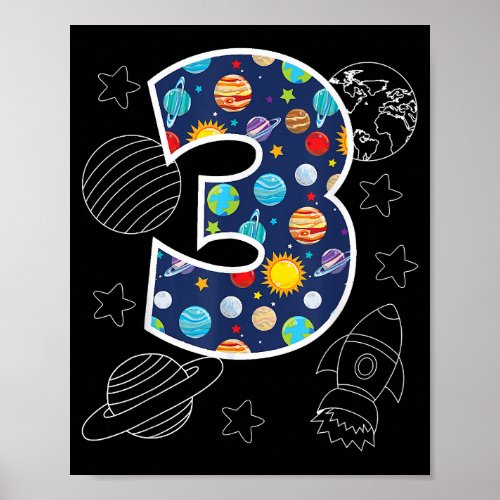 Outer Space 3 Year Old 3rd Birthday Party Boys Gir Poster