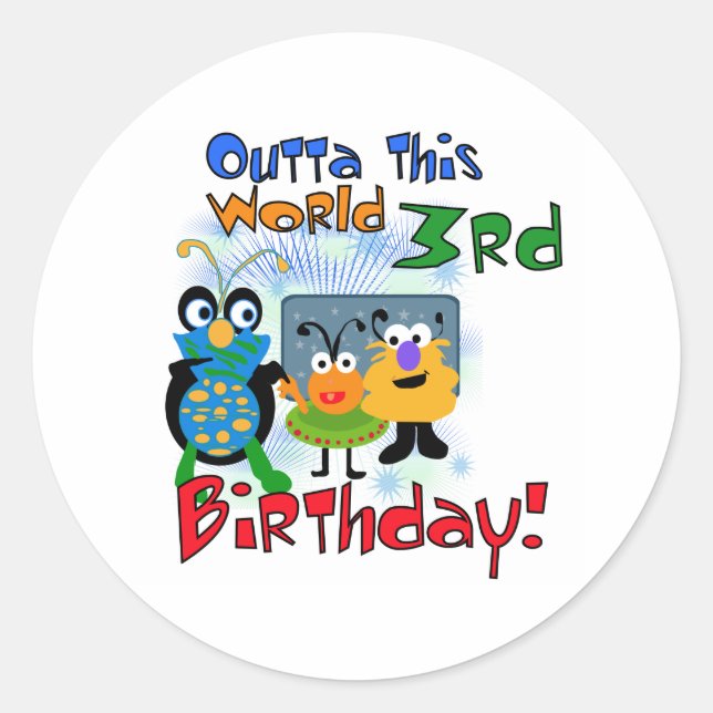 Outer Space 3rd Birthday Classic Round Sticker (Front)