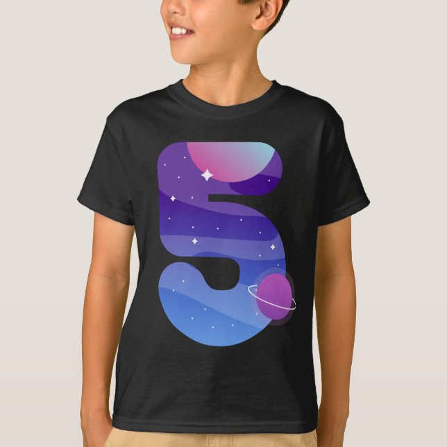 Outer Space 5 Years Old 5th Birthday Planets T-Shirt (Front)