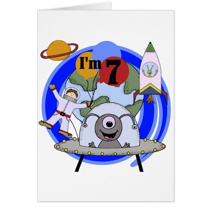 Outer Space 7th Birthday Tshirts and Gifts Greeting Cards