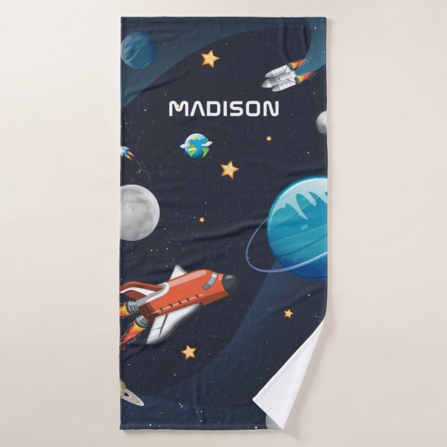 Outer Space Activity in the Galaxy Personalized Bath Towel (Bath Towel)