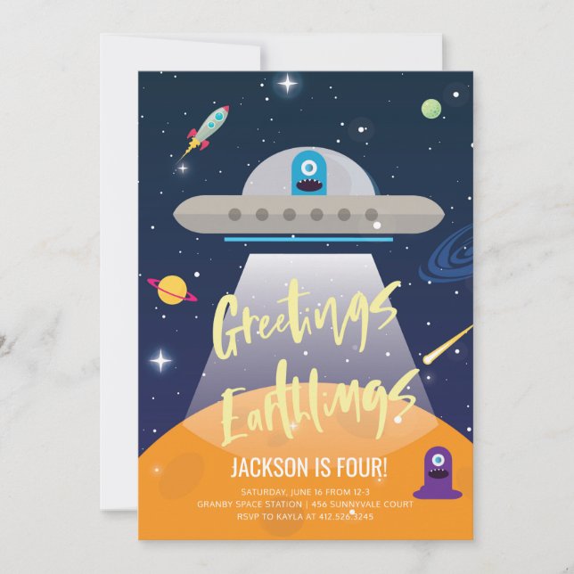 Outer Space Alien Birthday Invitation (Front)