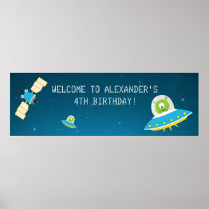 Outer Space Alien Boy Birthday Party Banner Poster