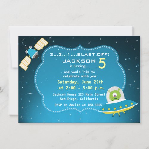 Outer Space Alien Boy Birthday Party Invitation