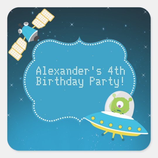 Outer Space Alien Boy Birthday Party Sticker | Zazzle.com