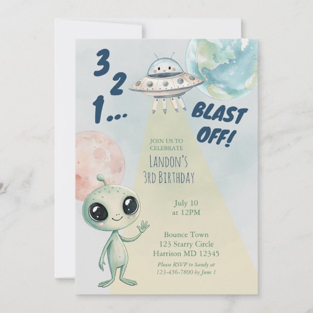 Outer space Alien Boys Third Birthday Invitation (Front)