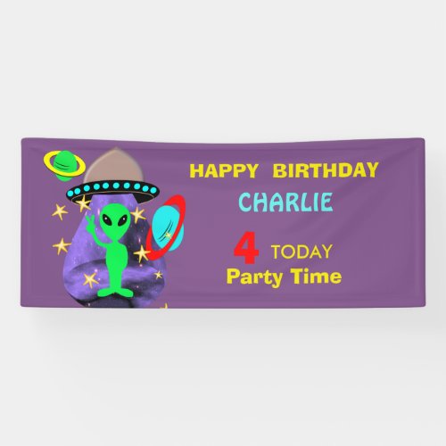 Outer Space Alien fun Kids Cute Party Banner