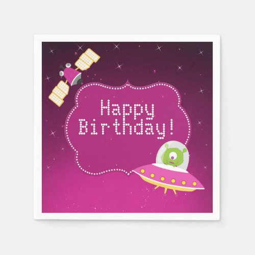 Outer Space Alien Girl Birthday Paper Napkins