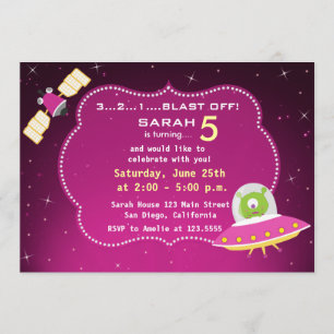 Outer Space Alien Girl Birthday Party Invitation