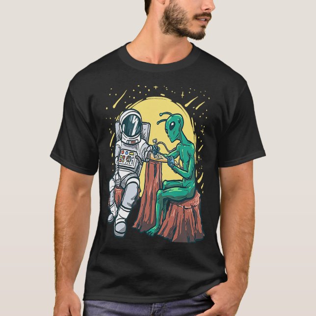 Outer Space Alien Inking Astronaut Ink  Tattoo Art T-Shirt (Front)