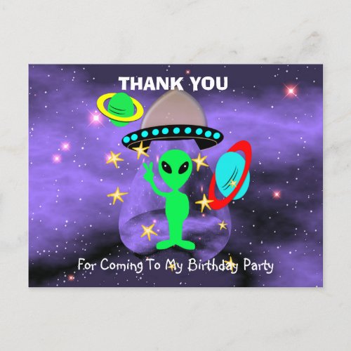 Outer Space Alien Themed Kids Thank You Postcard