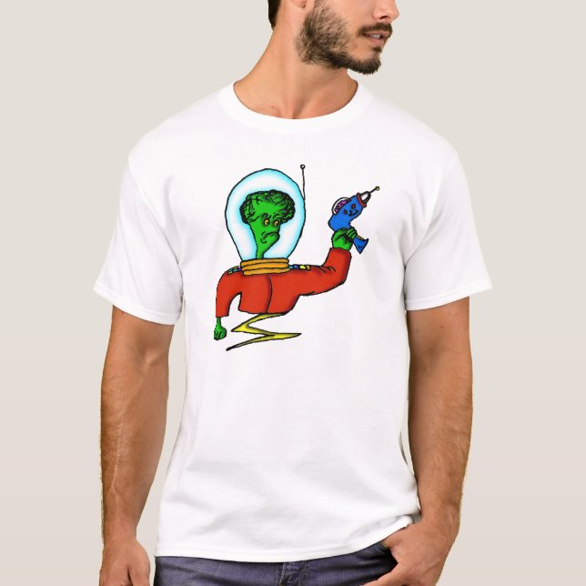 Outer Space Alien with Laser Gun T-Shirt (Front)