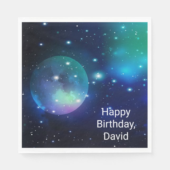 Outer Space and Stars Birthday Party Napkins (Front)