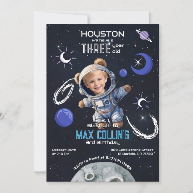 Outer Space Any Age Birthday Invitation with Photo (Front)