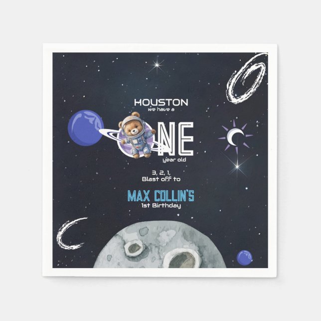 Outer Space Astronaut 1st Birthday Napkins (Front)
