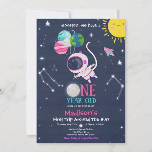 Outer Space Astronaut 1st Birthday Rocket Invitation