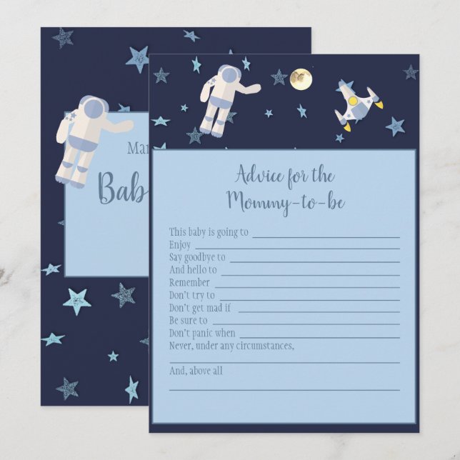 Outer Space Astronaut Advice For Mommy Baby Game Invitation (Front/Back)