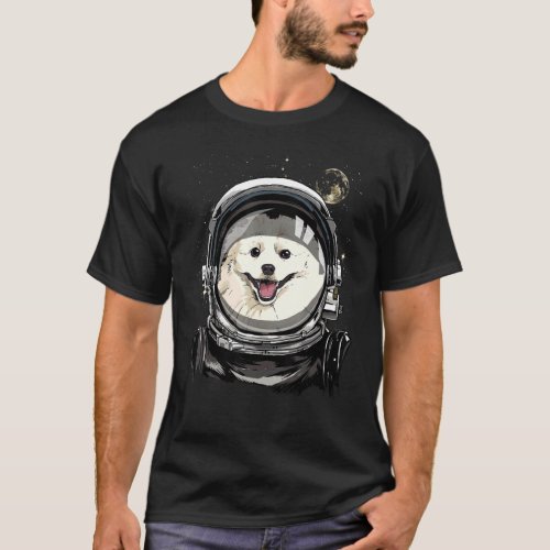 Outer Space Astronaut American Eskimo Spitz Dog As T_Shirt