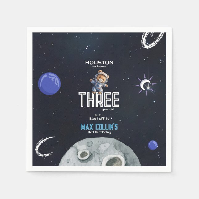 Outer Space Astronaut Any Age Birthday Napkins (Front)