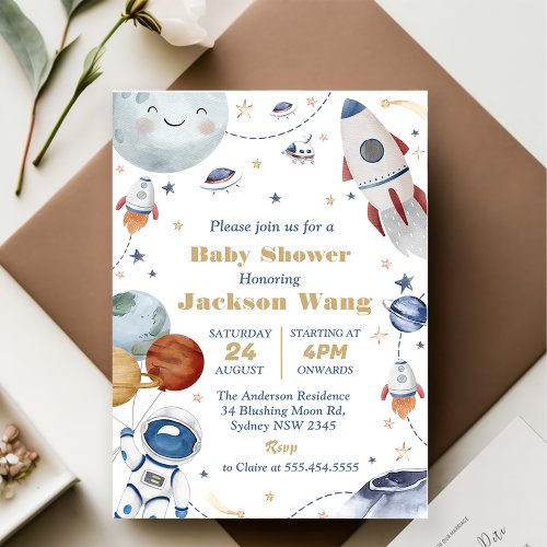 Outer Space Astronaut Baby Shower Party  Invitation