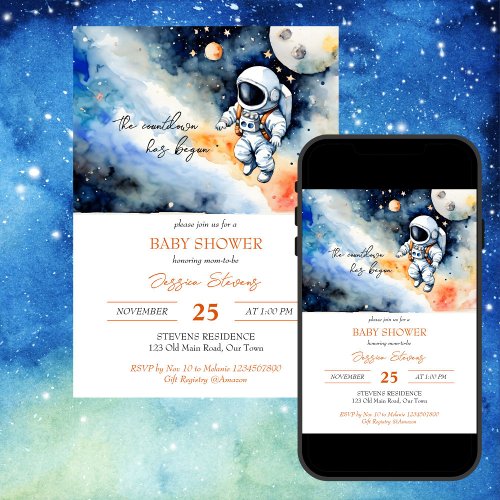 Outer space astronaut baby shower template