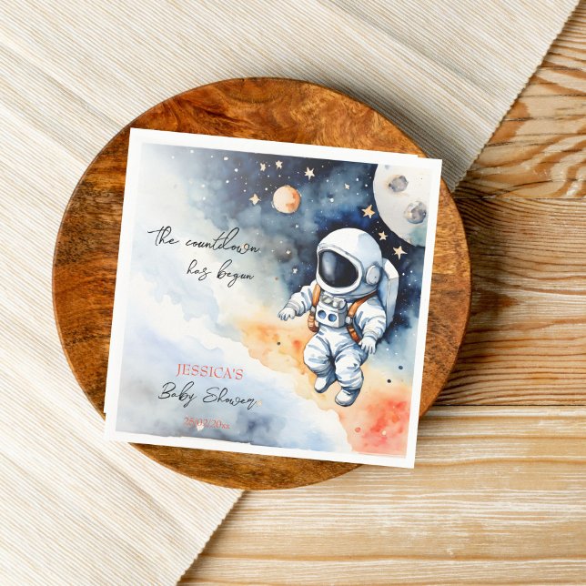 Outer space astronaut baby shower template napkins (Outer space astronaut baby shower template napkins personalized baby shower tableware watercolor)