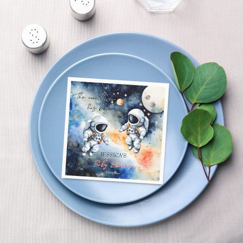 Outer space astronaut baby shower template napkins