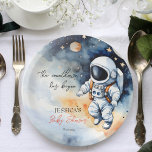 Outer space astronaut baby shower template paper plates<br><div class="desc">Outer space astronaut baby shower editable template plates,  cute watercolor baby in a space suit flying in space personalized tableware template party plates</div>