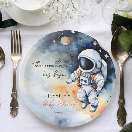 Outer space astronaut baby shower template paper plates