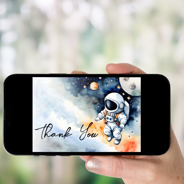 Outer space astronaut baby shower thank you card (Front Digital)