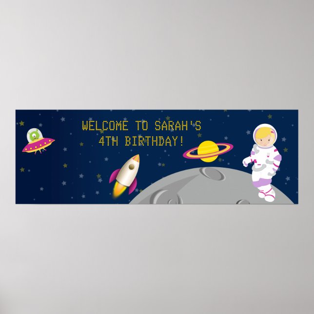 Outer Space Astronaut Birthday Banner Poster (Front)