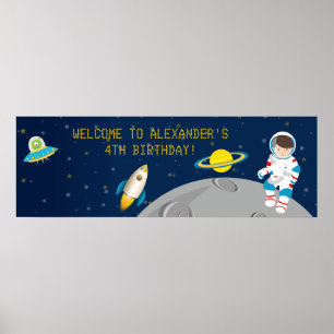 Outer Space Astronaut Birthday Banner Poster