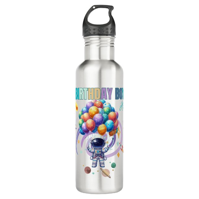 Outer Space Astronaut Birthday Boy  Stainless Steel Water Bottle (Front)