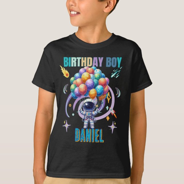 Outer Space Astronaut Birthday Boy  T-Shirt (Front)