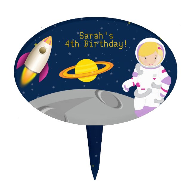 Outer Space Astronaut Birthday Cake Topper (Front)